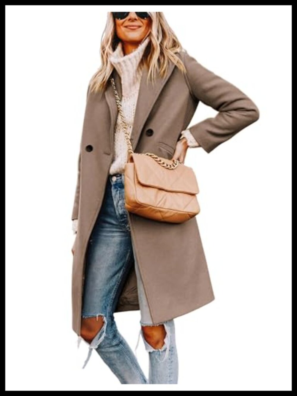 Wool Blend Peacoat Notch Lapel Double-Breasted Winter Coat